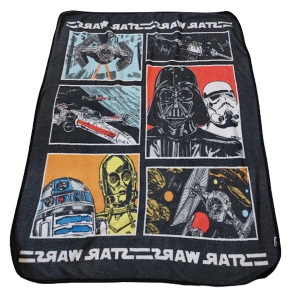 Star Wars Blanket Fleece Throw 42" x 64 " Darth Vader C3PO R2D2 Lucas Films - Picture 2 of 3